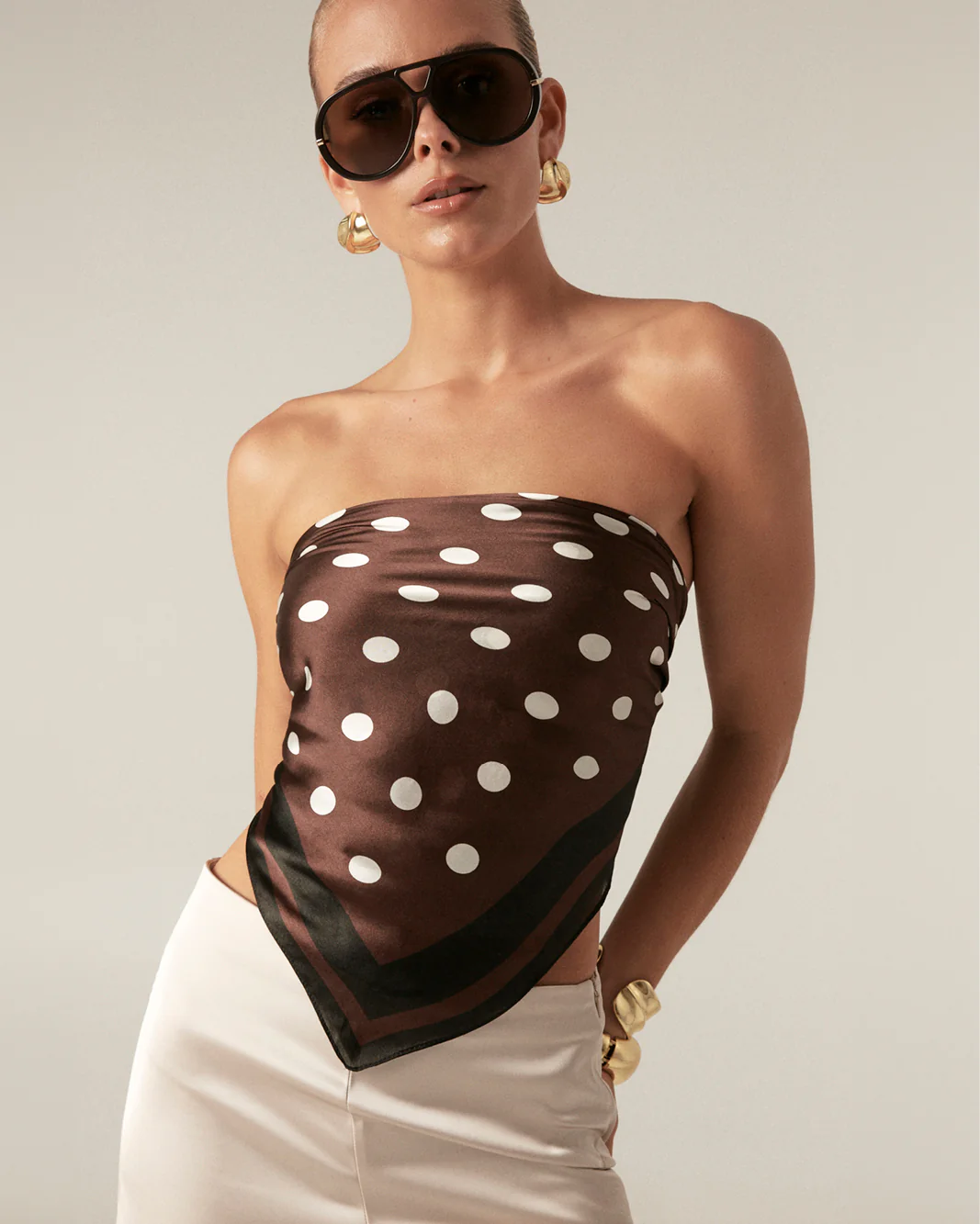 CASSIE SILK SCARF - CHOCOLATE POLKA DOT