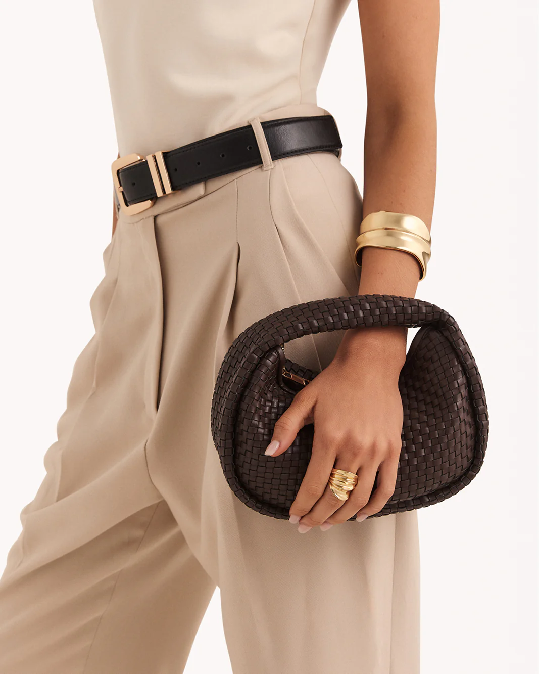MAISIE WOVEN HANDLE BAG - CHOCOLATE - Image 3